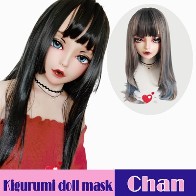 (Chan)Crossdress Sweet Girl Resin Half Head Female Kigurumi Mask With BJD Eyes Cosplay Anime Doll Mask